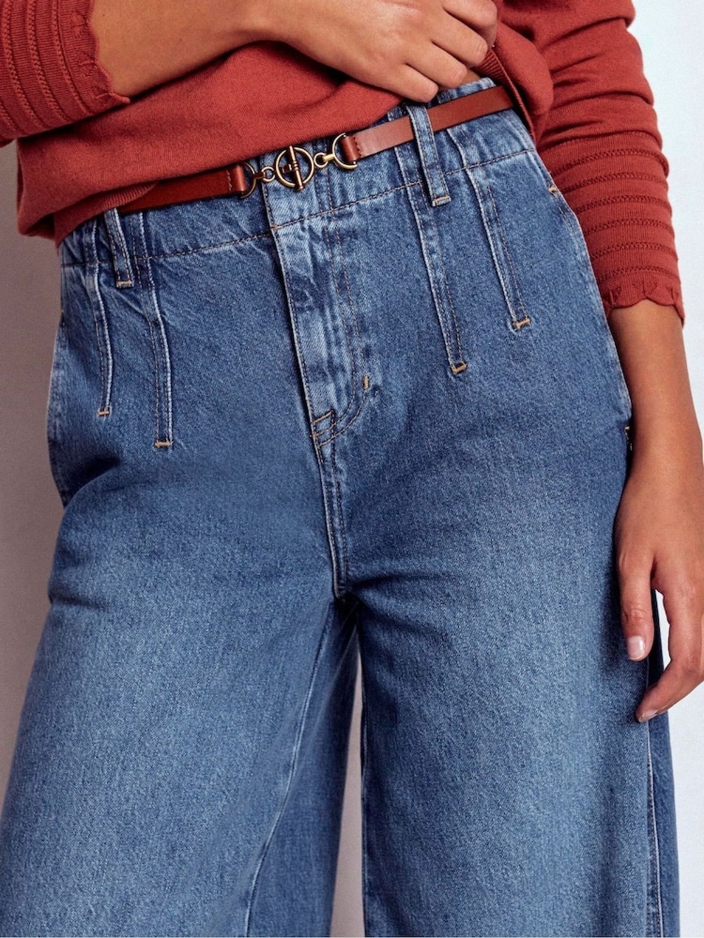 Boden Mid Rise Wide Leg Stitch Detail Pleated Jeans Women’s Size 26 Long - Picture 5 of 13